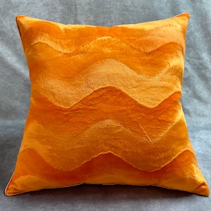 Orange / Tangerine Waves Velvet Custom Pillow
