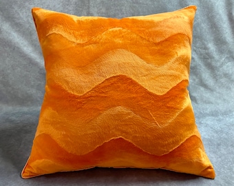Orange / Tangerine Waves Velvet Custom Pillow
