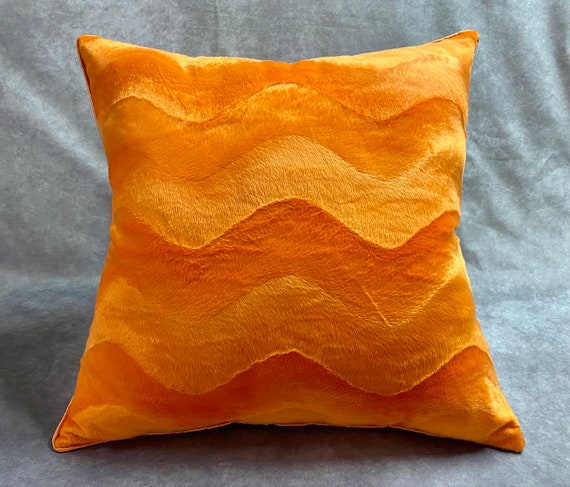 Orange / Tangerine Waves Velvet Custom Pillow