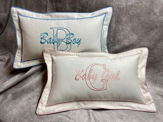 Embroidered Pillow Lumbar Pillow Baby Boy and Baby Girl Custom Embroidered Pillow Decorative Pillow Etsy