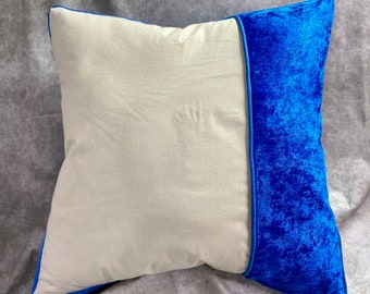 Muslin and Royal Blue Velvet Pillow Cover: Fine Line Accent Pillow