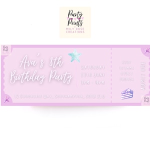 Mädchen Geburtstagsparty druckbare Tickets, bearbeitbare Vorlage Ticketeinladung