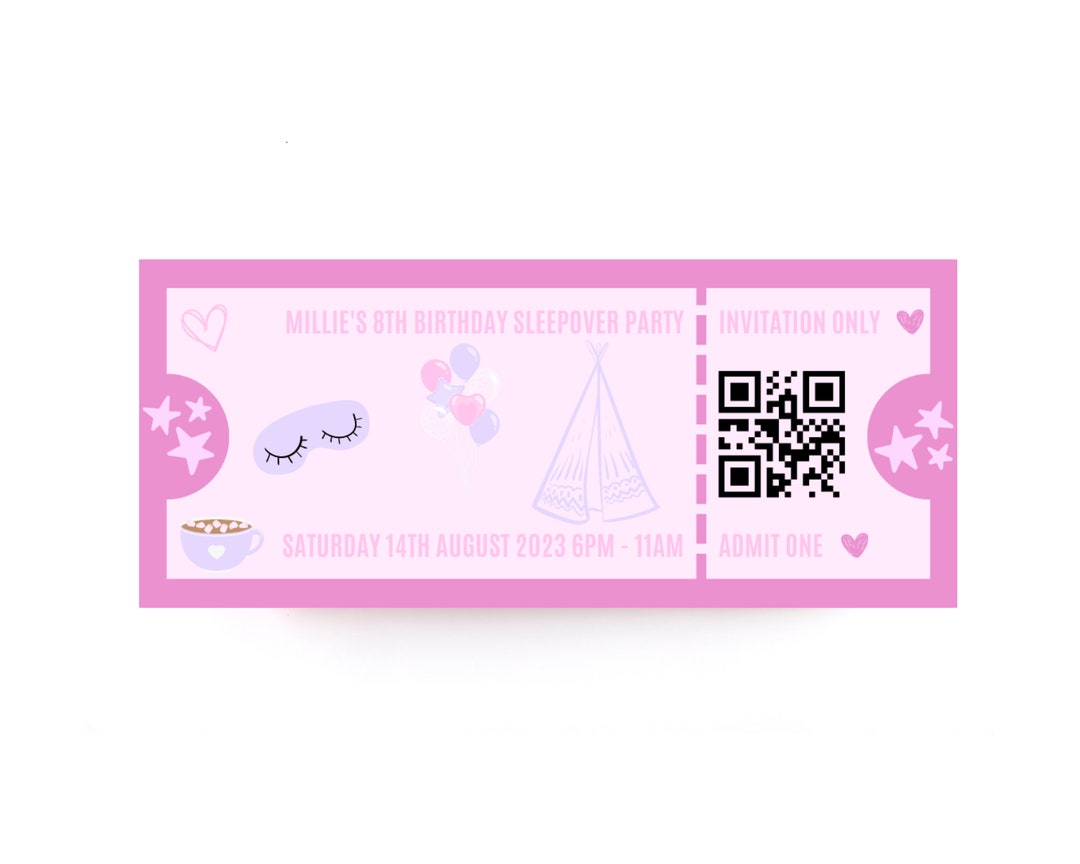 Birthday Sleepover Tickets, Sleepover Tickets, Editable Template ...