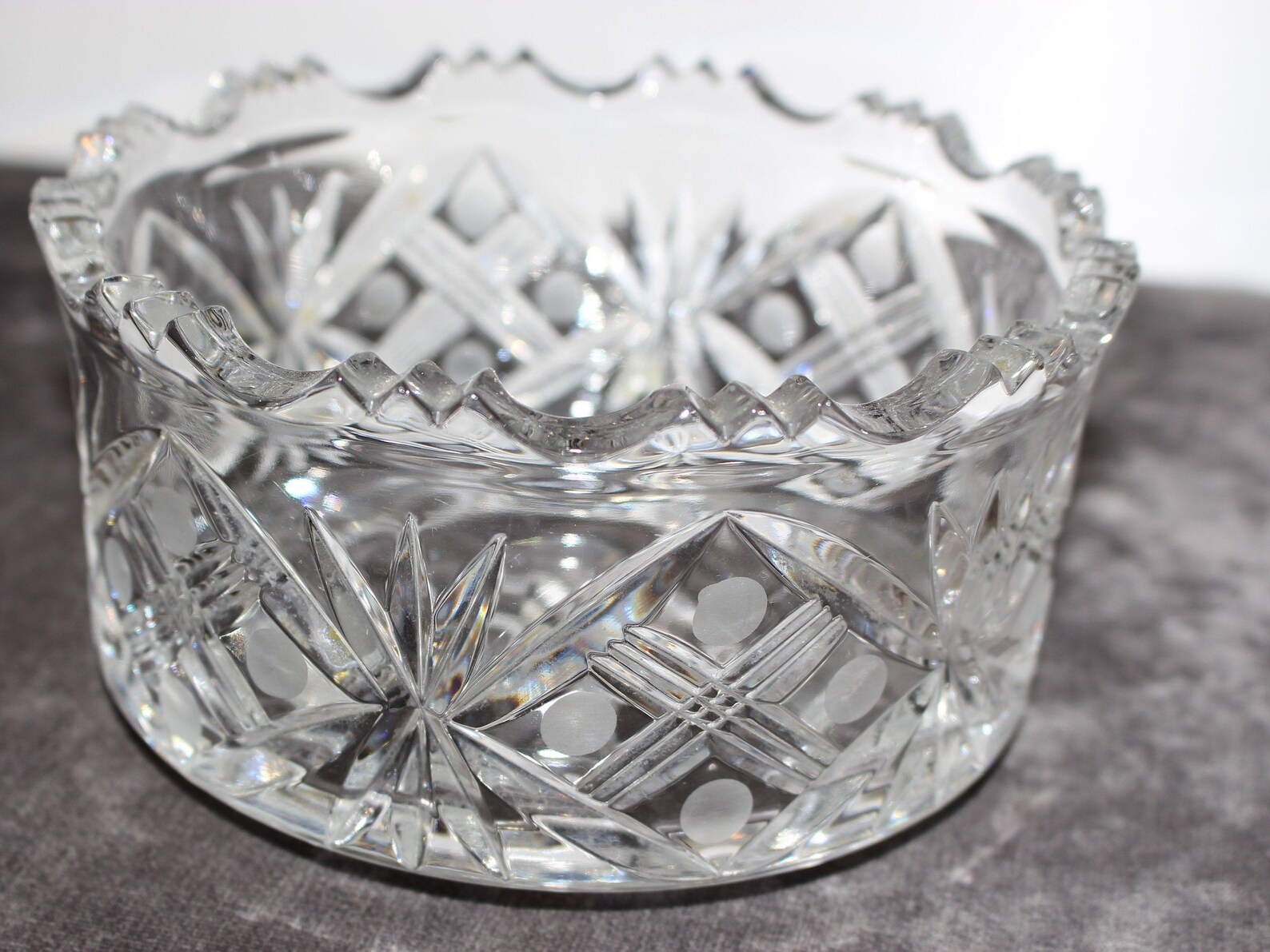 Vintage Round Crystal Vase Wide Vasecrystal Salad Bowl Etsy