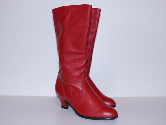 boots calf high RED leather 