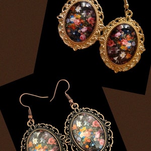 Vase of Flowers Still Life painting by De Heem Art Inspired Earrings