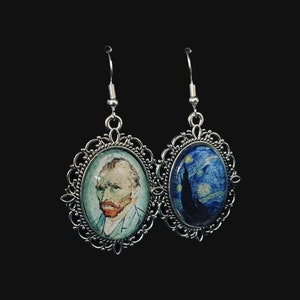 Set of mismatched earrings (self Portrait & The Starry Night) by Vincent van Gogh