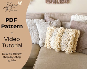 PDF & VIDEO | Macrame Pillow Cover - Macrame Cushion Pillow - Bohemian Home Decor - Home Pillow Cover - Boho Macrame Pillow Cover Pattern