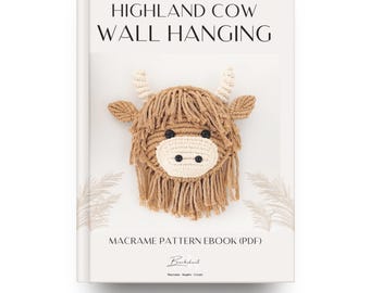 Padrão de tapeçaria de parede em macramê Highland Cow faça você mesmo - E-BOOK + tutorial em vídeo