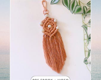 Beginner Macrame Keychain Pattern | Boho Diamond Knot DIY (PDF & Video)