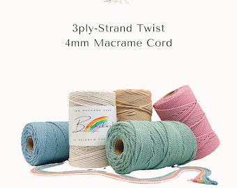 Cordão de macramê de 4 mm com 3 fios - 240 jardas de cordão de algodão reciclado torcido