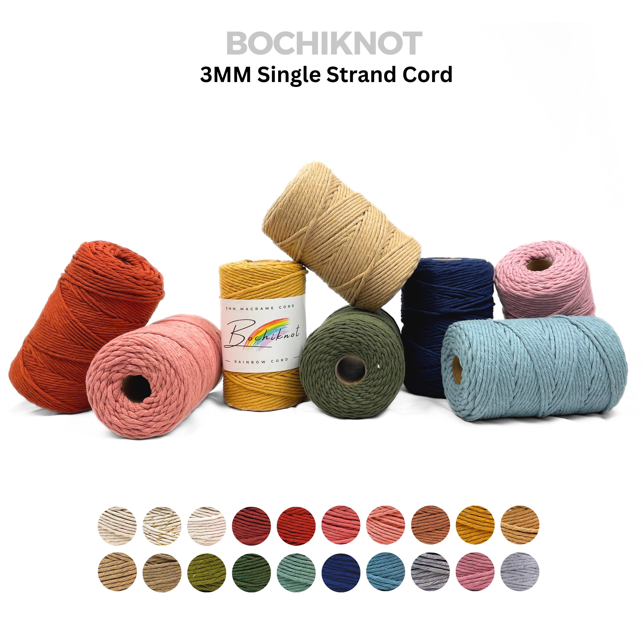 BOBBINY 3mm Braided Cotton Cord SAMPLES, Braided Cor for Macramé Cord,  Chunky Yarn, Cotton Rope, Craft Cord 16 Ft/5.5 Yards/5 Meters 