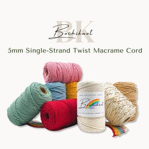 Cordon en macramé 5 mm x 150 yds - Cordon torsadé simple - Cordon coloré en coton macramé pour suspension murale (450 pieds de corde)