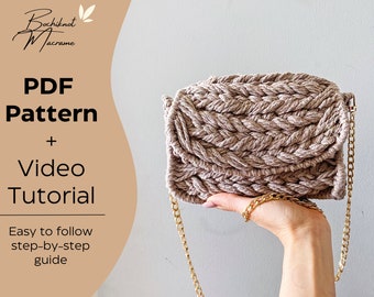 PDF & VIDEO | Macrame Braided Bag Ebook Pattern - Boho Chic Purse - Bohemian Fashion Accessories - Crochet Net Bag - Boho Handbag Tutorial