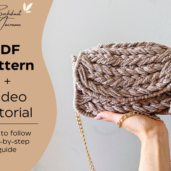 PDF & VIDEO | Macrame Braided Bag Ebook Pattern - Boho Chic Purse - Bohemian Fashion Accessories - Crochet Net Bag - Boho Handbag Tutorial
