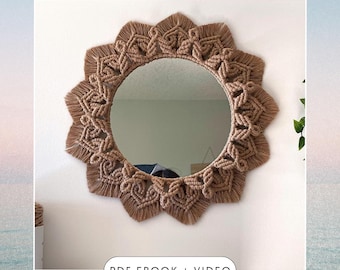 Padrão de espelho mandala em macramê – Decoração de parede boho (e-book em PDF + vídeo)