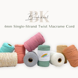 BOCHIKNOT Cordon en macramé 4 mm x 240 yds - Cordon torsadé simple - Cordon en coton macramé coloré pour suspension murale Supports de plantes (720 pieds de corde)