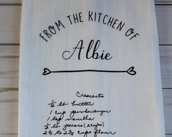 Handwritten Recipe Tea Towel makes a unique special heirloom gift. Also available: Handwritten letter, picture, poem, other memento