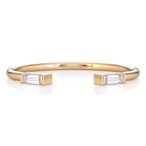 Dainty 14K Gold Baguette Diamond Promise Ring: Open Cuff Ring