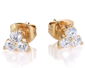 Diamond Cluster Earrings ~ Trio Diamond Stud Earrings ~ Three Diamond Earrings ~ Christmas Sale