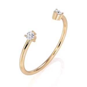 14K Gold Dual Diamond Cuff Ring: Minimalist Open Ring
