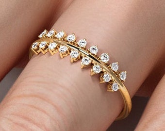 Diamond Wedding Ring ~ 2 Row Diamond Ring  ~ Solid Gold Ring ~ Stackable Ring~ Unique Diamond Ring ~ Christmas Sale