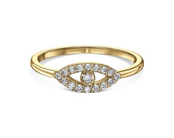 14K Gold Diamond Evil Eye Ring: Protection Jewelry