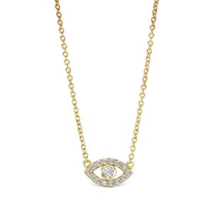 14K Gold Diamond Evil Eye Necklace | Protection Pendant | Minimalist Bezel-Set Evil Eye Necklace | Good Luck Charm Jewelry | Gift for Her