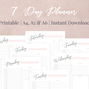 7 Day Planner Printable Weekly Schedule Weekly Organizer Printable Printable Week Planner To Do List A4, A5, A6 image 1
