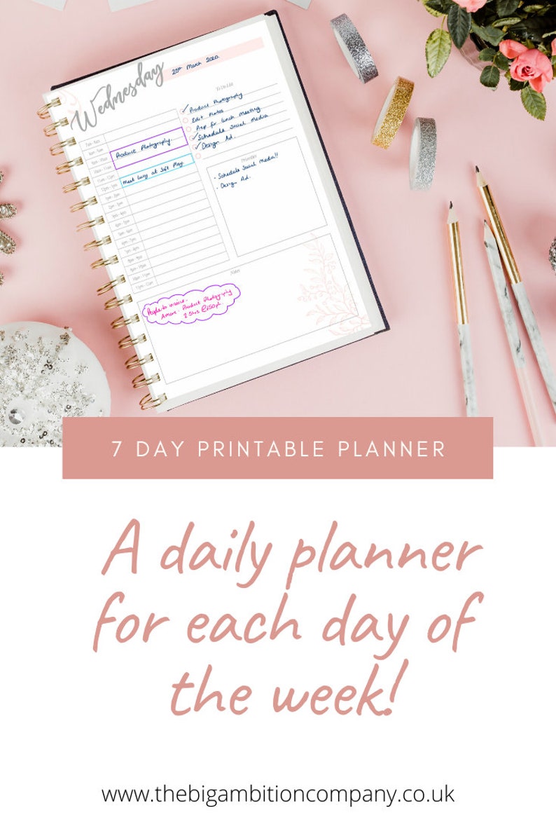 7 Day Planner Printable Weekly Schedule Weekly Organizer Printable Printable Week Planner To Do List A4, A5, A6 image 5