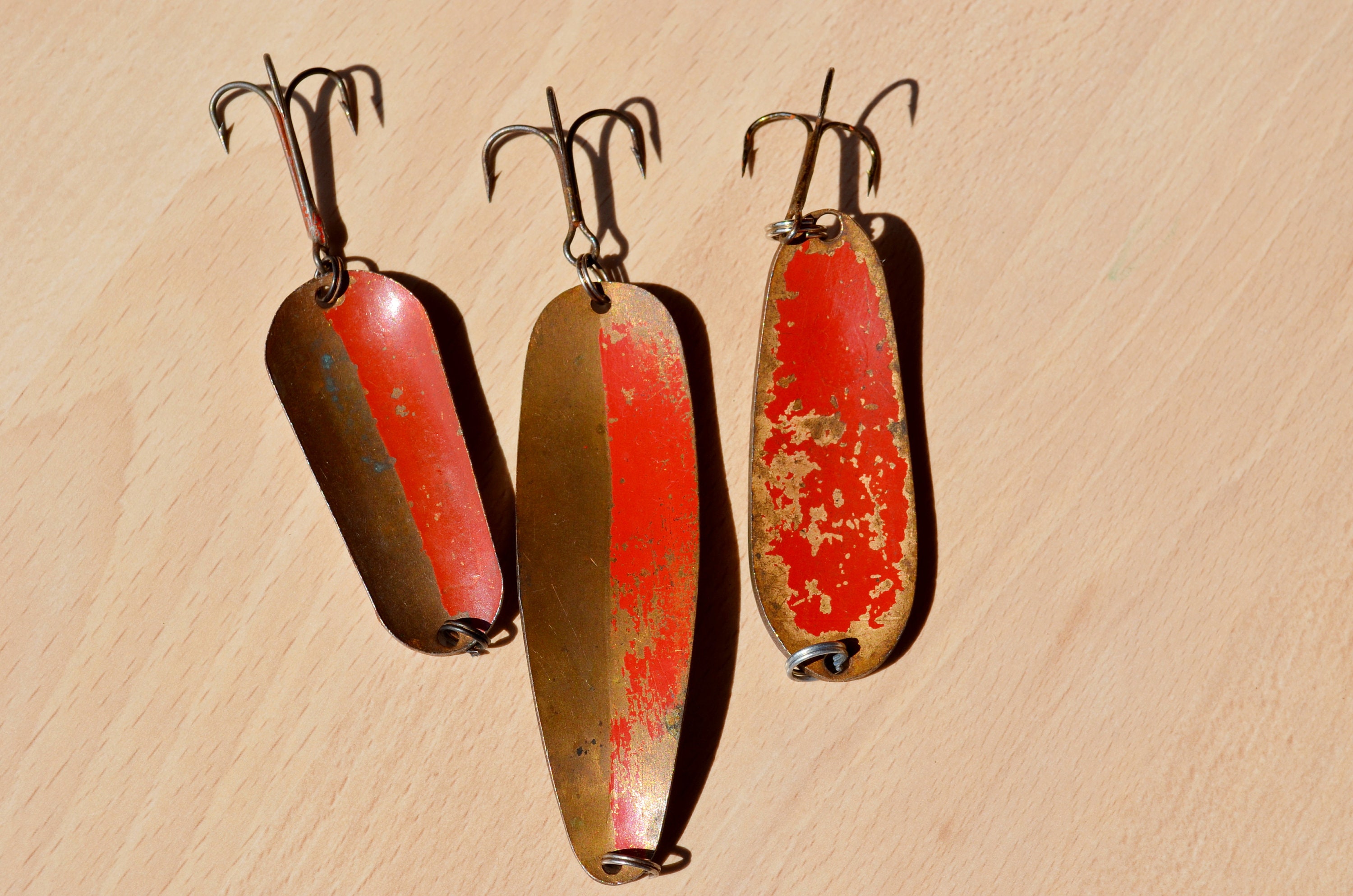 LARGE Fishing Lures Vintage Set of 3 Copper Handmade Lures Soviet