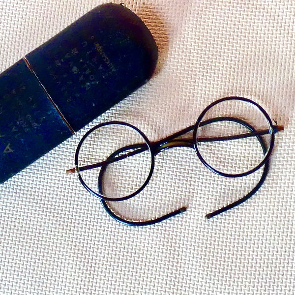 RARE! Antique Eyeglasses with Case Round Spectacles Flexible Eye Temples HARRY POTTER glasses