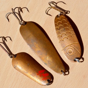 LARGE Fishing Lures Vintage Set of 3 Copper Handmade Lures Soviet Vintage Bait Hook Lures Three Prong Fishing Lures Trolling Spoons - Etsy LARGE Fishing Lures Vintage Set of 3 Copper Handmade Lures Soviet Vintage Bait Hook Lures Three Prong Fishing Lures Trolling Spoons - Etsy