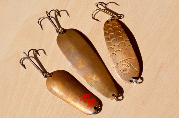 LARGE Fishing Lures Vintage Set of 3 Copper Handmade Lures Soviet Vintage  Bait Hook Lures Three Prong Fishing Lures Trolling Spoons -  UK