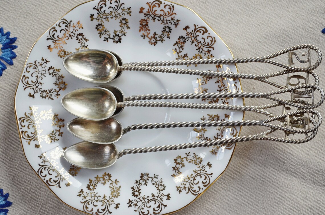 ANTIQUE SILVER Coated Spoons With Numbers 16 Teaspoons Cake Etsy