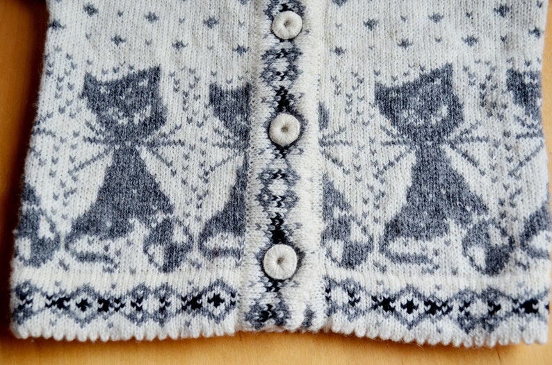 2-3T ESTONIAN Sheep Wool Kids Sweater Buttoned Sweater Toddlers Soft Warm Sweater Cat Pattern Cardigan 100/% Wool