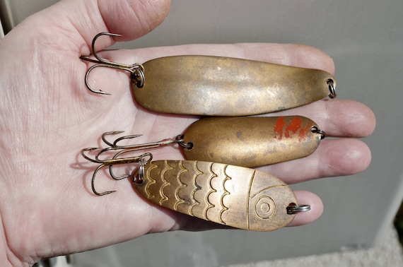 LARGE Fishing Lures Vintage Set of 3 Copper Handmade Lures Soviet Vintage  Bait Hook Lures Three Prong Fishing Lures Trolling Spoons 