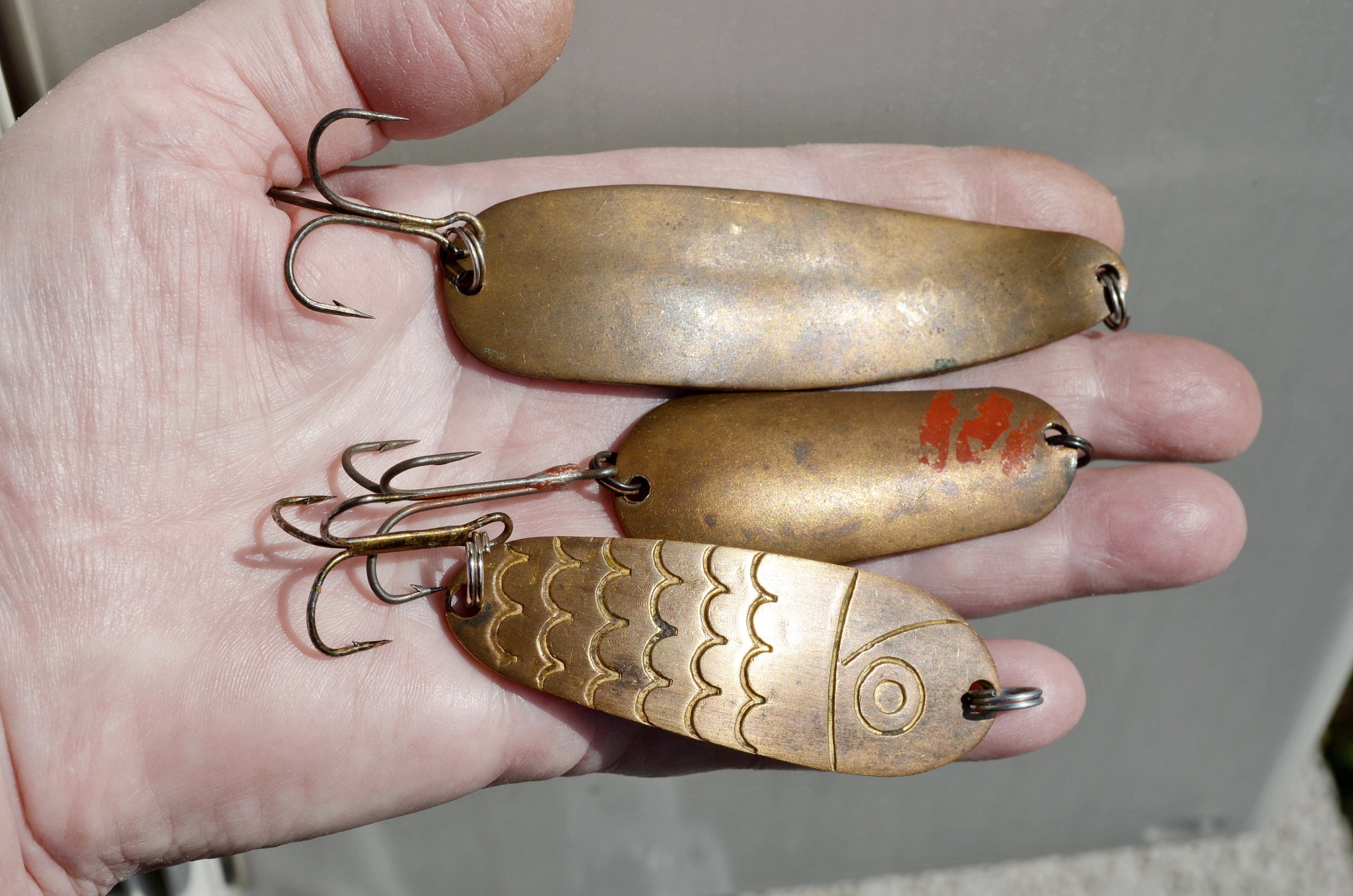 LARGE Fishing Lures Vintage Set of 3 Copper Handmade Lures