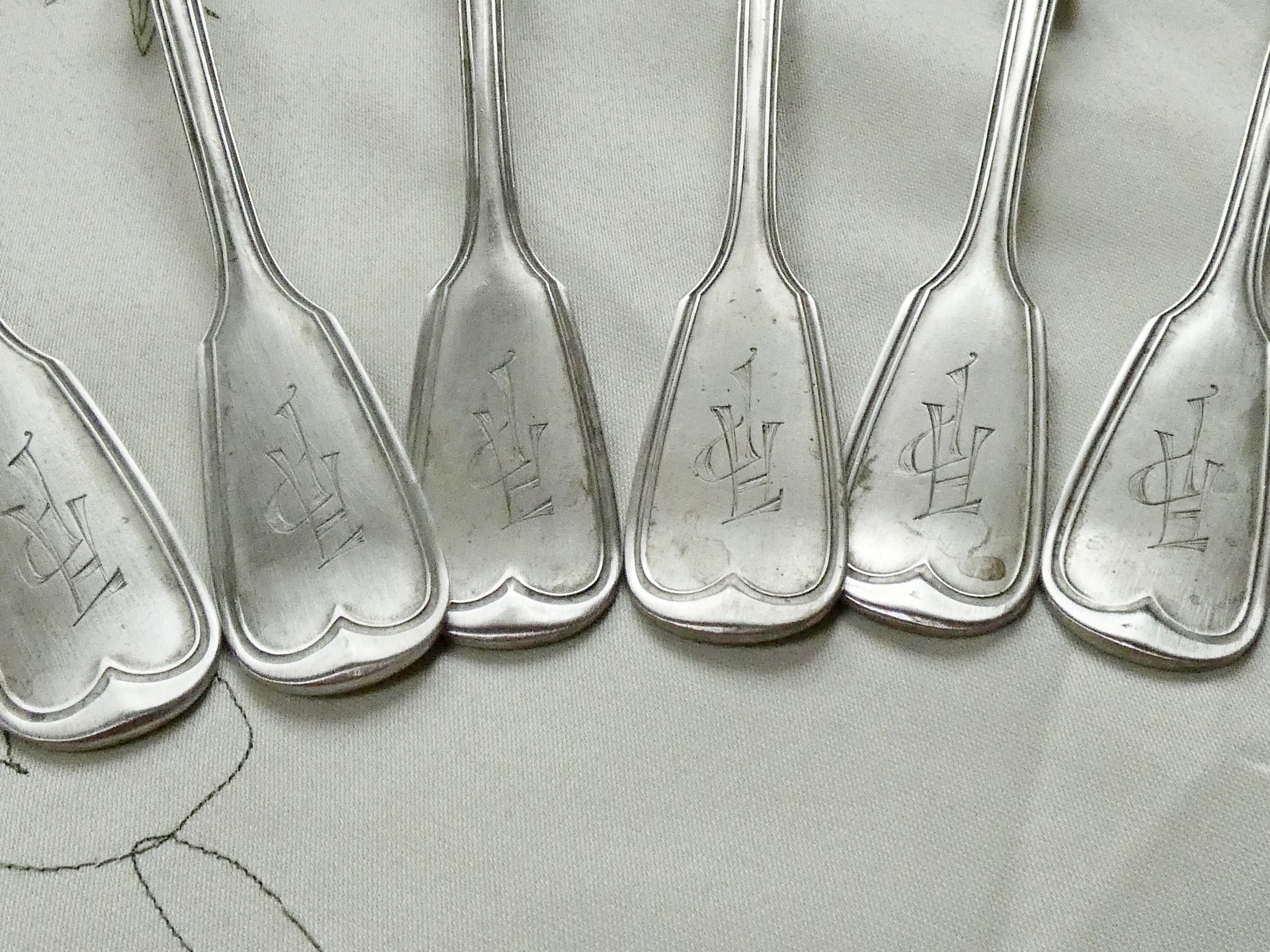 ANTIQUE Alpaca Tablespoons Set of 6 Alpaca Tablespoons With Monogram ...