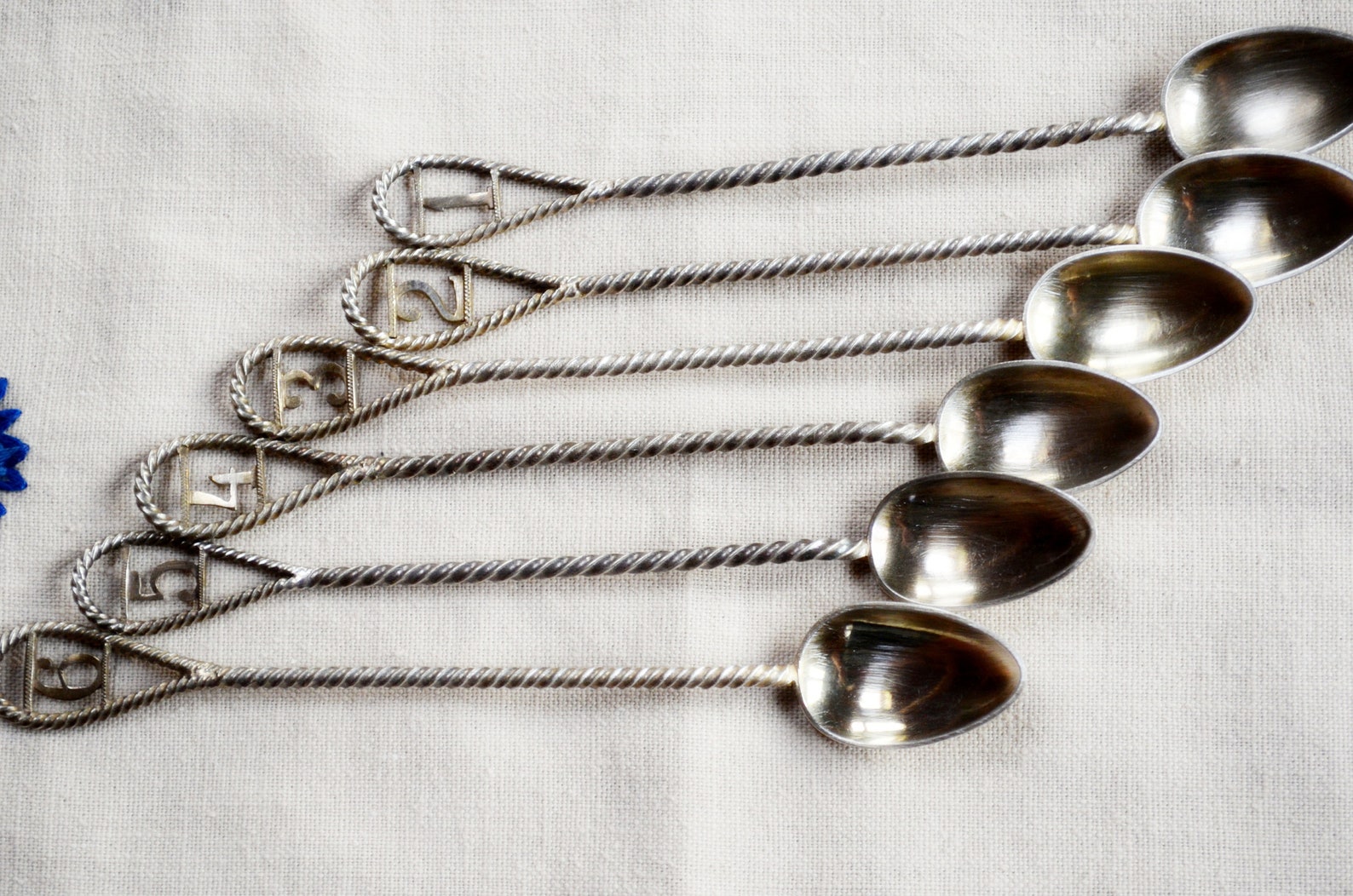 ANTIQUE SILVER Coated Spoons With Numbers 16 Teaspoons Cake Etsy