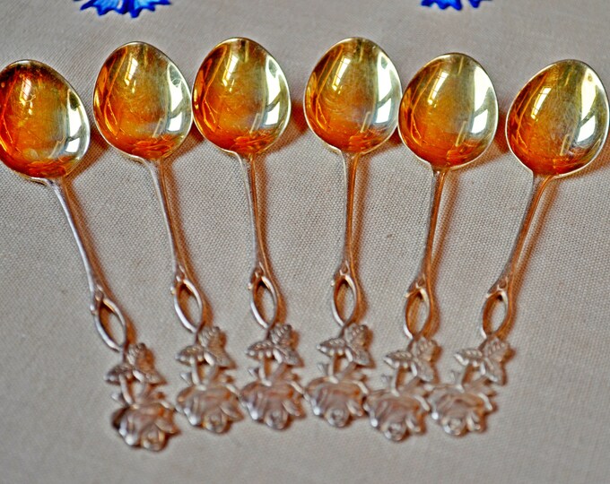 ALPACA SILVER Teaspoons ENGRAVED 24.12.77 Set of 6 Gold Plated Vintage ...