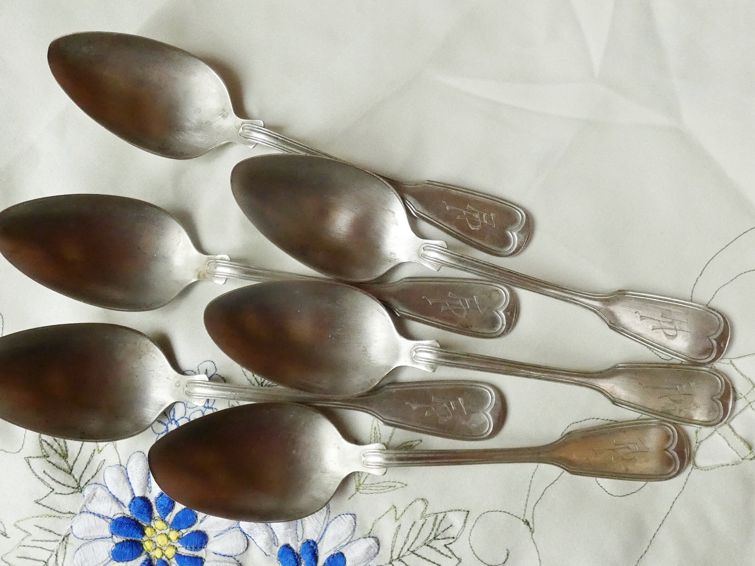 ANTIQUE Alpaca Tablespoons Set of 6 Alpaca Tablespoons With Monogram ...