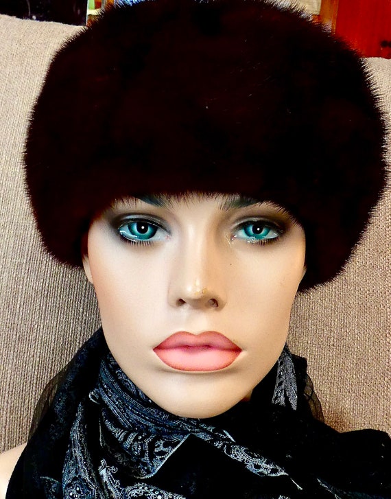 Size 56-57 Fur Hat Vintage Ladies Natural Mink Fu… - image 4