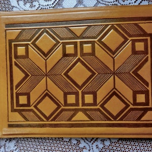 Estonian Vintage Geometric Photo album with thick tooled Leather covers Handmade Heavy album with Parchmen sheets