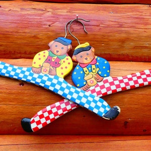 Vintage Hangers Handpainted Wooden set of  kids coat hangers Made in USSR  Handmade Hangers Bright Colors