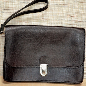 Bolso de muñeca Vintage pulsera soviético hombres bolso de viaje marrón oscuro bolso de cuero sintético hombres gran cartera documentos bolsa