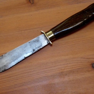 11,9&quot; Knife LARGE HANDMADE Vintage Hunting Knife Wooden Handle Survival Knife Estonian Puuko Thick Sharp Blade Brass Accents