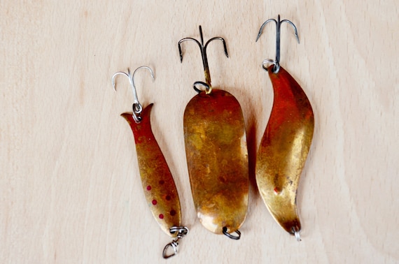 Copper Fishing Lures Vintage Set of 3 Handmade Lures Soviet Vintage Bait  Hook Lures Three Prong Fishing Lures Trolling Spoons - Etsy