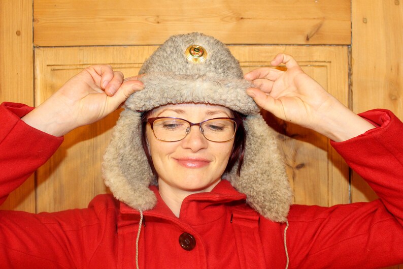 Sheepskin hat Warm winter hat ear flaps Real fur hat Soviet army winter hat Unisex winter hat Soviet vintage hat Trapper hat Soviet ushanka
