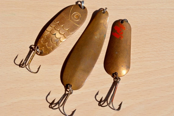 LARGE Fishing Lures Vintage Set of 3 Copper Handmade Lures Soviet